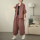 Spring 2025 Vintage Literary Striped Large-Size Cardigan Coat + Wide-Legged Harlan Pants Two Sets Of Women HZ1220
