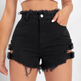 Summer Trendy Hottie Sexy Retro Hairy Side On Both Sides Of The Hollow Can Adjust Denim Super Shorts Hot Pants HZ1208