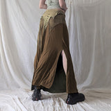 Sen Is A Vintage Style Irregular Paste Splicing Long Fishtail Skirt Temperament Babes Niche Design Open Skirt HZ1220