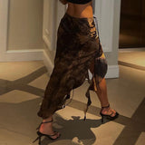 Temperament Holiday Style Irregular Lotus Leaf Side Open Skirt To Close The Belt In The Long Niche Sexy Half-Body Skirt HZ1220