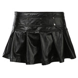 Millennium Babes Punk Style Rivet Belt 100 Folded Skirt Design Low-Rise Zipper Leather Skirt Individual Women's Dress HZ1220