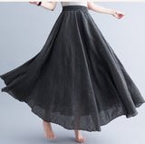 Mori Women's Literature And Art Large Cotton Tamples Skirt Tight Waist A-Shaped Skirt Long Solid National Style Skirt 24 Colors HZ1220