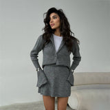 Solid-Color Knitted Sweater Set Hottie Simple Cardigan Ass Skirt Set Winter Two-Piece Set HZ1208