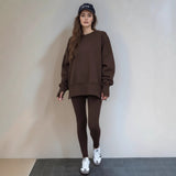 2025 Autumn And Winter Women's Leisure Loose Long-Sleeved Collar Open Fork Tight Trouser Trouser Suit HZ1220