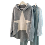 Korean Design Sense Of The Star Short-Sleeved Hooded Knitted Sweater Women's Autumn And Winter Slim Clothes HZ1208