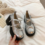 French Mary Jane Shoes Women's Summer 2025 New Shallow Thick Heel Single Shoe Bow With Skirt Jk Small Leather Shoes HZ1220