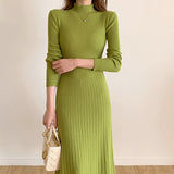 Mid-2025 Autumn And Winter Long Over-Knee Sweater Skirt Half-High Collar With The Bottom Of The A-Word Knitted Dress Woman HZ1220