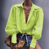 2025Wish New Loose Long-Sleeved Suit Collar Shirt Lady Top HZ1220