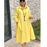 2025 Step Into The New Long Shirt Solid Temperament Commute Simple Over-Collared Cardigan Dress HZ1208