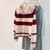 Knitted Purple Striped Soft-Clip Single-Dcupy Clasp-Clip Sweater Women's Cardigan Jacket 2025 New Autumn And Winter Top HZ1208