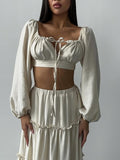 2025 New Linen Chest With Lantern Sleeves In The Spring And Summer High-Waisted Long-Character Half Skirt Loose HZ1208