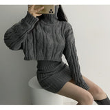 Korean Autumn And Winter French Gentle Hemp High-Necked Short Sweater + Knitted Skirt Woman HZ1220