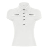 Women's Fashion Street Trend Artificial Style Collar Foundation Solid Color Hottie Short-Sleeved T-Shirt Blouse New HZ1220