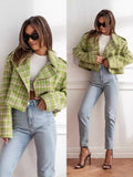 Autumn New Fashion British Suit Collar Lattice Short Hair Coat HZ1220