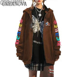 Cardigan Jersey Art Letter Street Hickolote Harajuku Y2k Black Zipper Hoodie Woman HZ1208