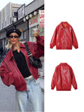 Spring And Autumn And Winter 2025 New Women's Fashion Red PU Jacket Locomotive Jacket HZ1220