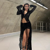 2025 Spring And Summer Minit Design Irregular Lace Splicing Chicken Eye Strap Low-Rise Hottie Dark Solid Body Skirt HZ1220