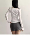 Design-Sensitive Retro Solid Color Collar With Long-Sleeved T-Shirt Autumn And Winter New Slimming Thin Shirt Top HZ1220