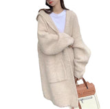 2025 Korean Version Of The Long Lazy Outside The Hooded Sweater Coat Women's Autumn And Winter Large Pocket Loose Knitted Open Shirt HZ1220