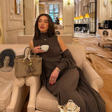 Fashion Knitted Cardigan + Long Skirt Suit Woman Body Simple Elegant Temperament Afternoon Tea Party HZ1208