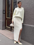Explosion High Open Fork Tight Skirt Wool Set Unique Open Design Autumn And Winter Elegant Fashion Pure Color Woman HZ1208