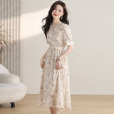Gentle Wind Broken Flower Dress Women's Summer New Tea Break French High-Grade Feeling Thin V-Neck Long Dress HZ1220