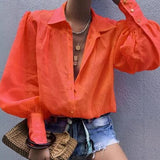 2025Wish New Loose Long-Sleeved Suit Collar Shirt Lady Top HZ1220