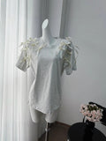 Cute Girl Ribbon Bow Loose Short-Sleeved T-Shirt In Wind Loose Cotton Casual Blouse HZ1208
