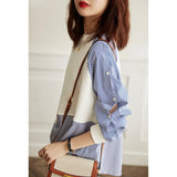The Outer Singles Love The Anti-Age Model Asymmetric Stripes Spliced Bat Tucked Loose Collar Collar Collar Coat On The Head Of The Woman HZ1220