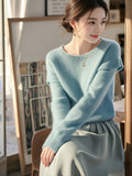 Mahe Hair Blue Soft-Masted Sweater Mid-Autumn 2025 Autumn/Winter New Design Sense Of Ntong T-Shirt Woman HZ1208