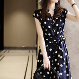 French Retro Wave Dot Dress 2025 New Women's Summer Waist Thin Temperament Design Sense Small Chiffon Skirt HZ1220