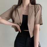 Korean Version Of The Solid Color Short-Sleeved Cotton Tice Small Suit Woman 2025 Spring And Summer New Leisure Temperament Short Suit Coat HZ1220