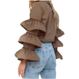 French Design Feels White Lotus Leaf-Side Shirt 2025 Autumn And Winter New Casual Temperament HZ1220