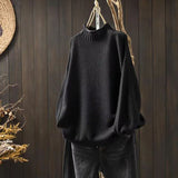 Artistic Retro Half-High Sweater Women Loose Large Plate Type 2025 Autumn And Winter Casual Knitted Jersey HZ1220