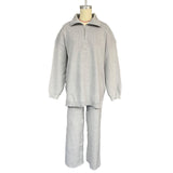 Single Simple High-End Solid Color Set Women's Autumn And Winter Half Zipper Sweater Knit Straight Trousers Two Sets HZ1208