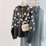 New Autumn And Winter Heavy Industry Flowers Women Knitted Cardigan Fashion Women Sweet Sweater Women Coat Top HZ1208