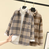 Add Thick Hair Coat Women 2025 Autumn And Winter New Shirt Port Loose Long-Sleeved Grinding Lattice Plus Velvet Shirt Woman HZ1208