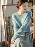 Mahe Hair Blue Soft-Masted Sweater Mid-Autumn 2025 Autumn/Winter New Design Sense Of Ntong T-Shirt Woman HZ1208