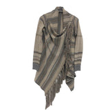 Medium-Long Self-Wearing Fashion Tuxedo Striped Coat Sweater Woman HZ1220