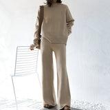 Age-Retrod-Skinny Knitting Set 2025 New Female Ocean Gas Open-Fork Sweater Wide Leg Pants Fashion Autumn And Winter Two Sets HZ1220