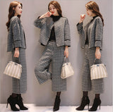 2025 New Women's Autumn And Winter Two Sets Of Trousers Thousand Bird Hairs Coat Wide Leg Pants Casual Fashion Suit Women's Trend HZ1220