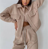 2025 Solid Women's Dress Loose Waist Trousers Casual Long Sleeve Two Sets Single Buckle Coat Jacket Set HZ1220