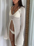Sexy Beach Skirt In Front Of The Fork Knitted Hollow Bikini Hooded U-Collar Sunscreen HZ1208