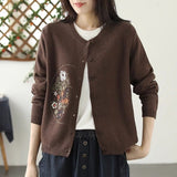 2025 Round-Necked Cardigan Coat Women Thin Loose Embroidered Knitted Shirt Outside A Short Sweater HZ1220