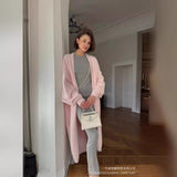 2025 Autumn And Winter Hot Sweater Suit Women Loose Long Version Imitation Cardigan + Open Fork Dress HZ1208