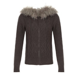 New Retro Mahjong Zipper Open Shirt Sweater Thai Sweater In Autumn And Winter 2025 To Keep Warm Hair Hooded Coat Woman HZ1220