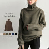 High-Necked Sweater Women Winter Korean Retro Loose Languid Languid Temperament Simple Thick Pit Strip Bottom Knitting Shirt HZ1220