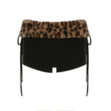 Beware Of Sexy Folded Short Bra Vest Drawstring Low-Rise Shorts Leopard Hair Spliced Two Sets HZ1220