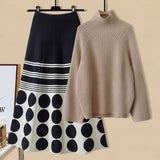 Fashion Korean Version Of The Suit Women's 2025 Autumn And Winter High-End Relaxation Knitted Sweater Half-Dress Two-Case HZ1220