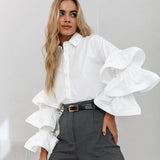 French Design Feels White Lotus Leaf-Side Shirt 2025 Autumn And Winter New Casual Temperament HZ1220